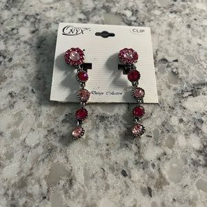 Clip on pink Crystal earrings